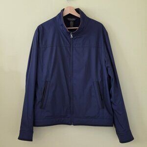 Brooks Brothers Bomber Jacket Mens L Navy LS Pockes Zip Mockneck Lined Preppy